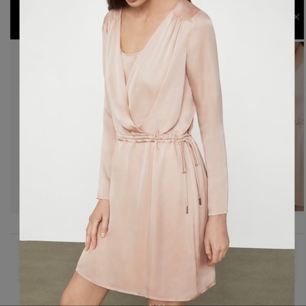 BCBG Bare Pink Long Sleeve Surplice Dress Small - Picture 2 of 13